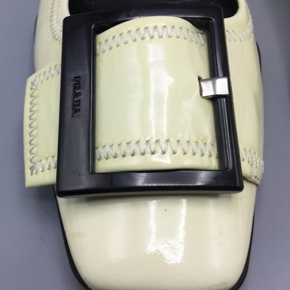 Authentic PRADA Cream Black Buckle Heels Sz 38.5